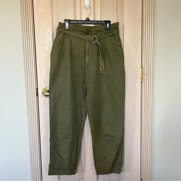 Abercrombie & fitch high rise belted paper bag pants green pleated 9974 - Picture 1 of 10